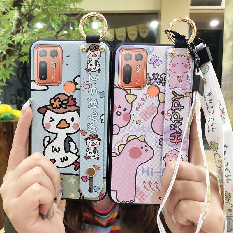 Silicone Anti-dust Phone Case For HTC Desire 20 Plus/D20+ Cute Protective Wrist Strap Ring Back Cover Shockproof Lanyard
