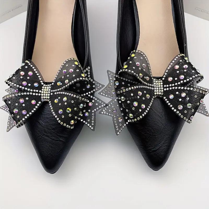 Bow Ribbon Clamp Shoe Decorations Clip Removable Net Yarn Hot Drill Buckle High Heel Shiny Clips Wedding Bride Shoe Accessories
