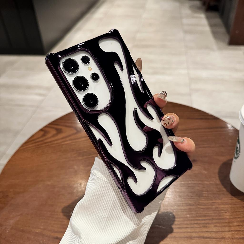 Plating 3D Flame Pattern Case for Samsung S25 S24 Plus S22 S23 Ultra A16 A06 A55 A15 A54 A14 Fashion Hollow Out Shockproof Cover