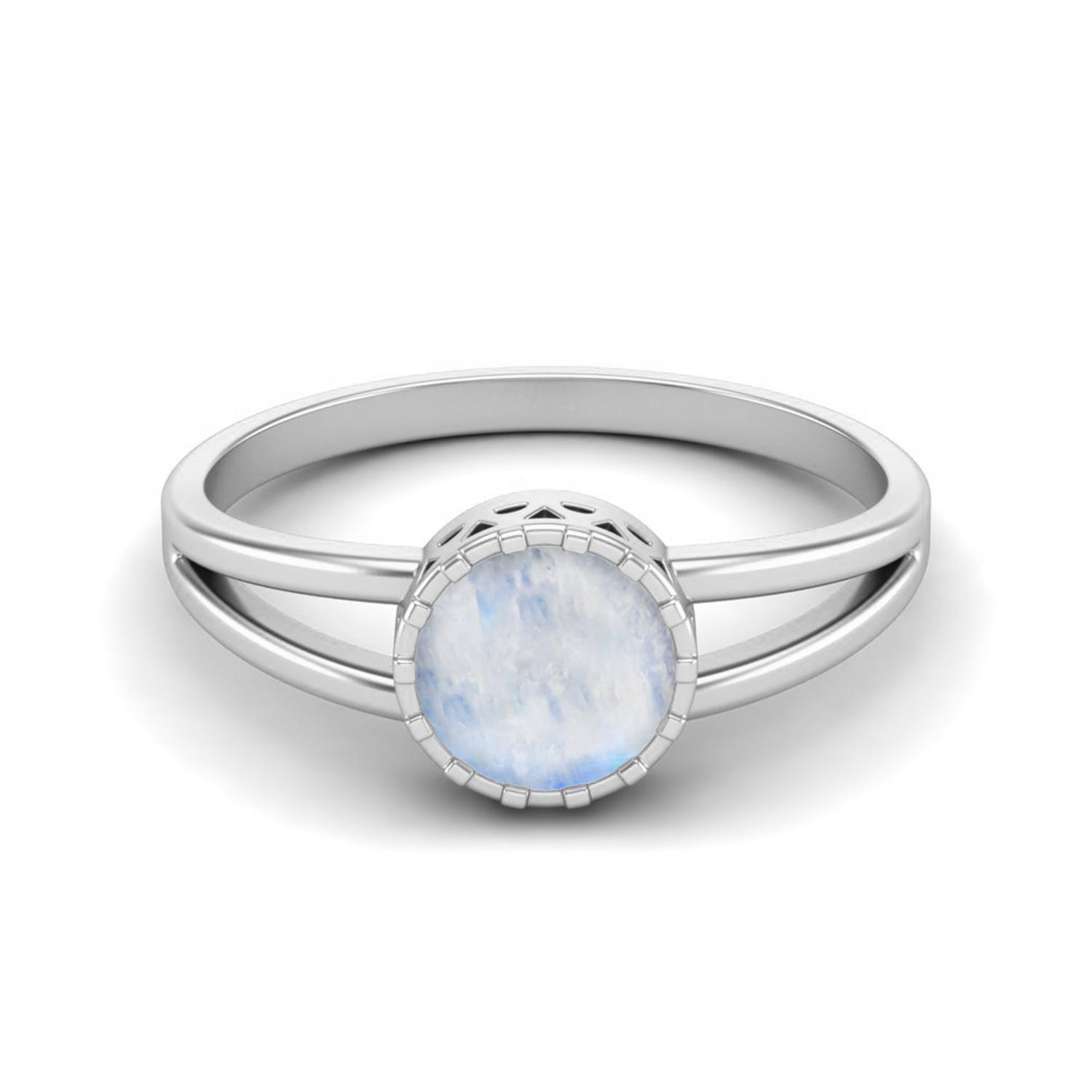 0.75 Cts Round Shape Moonstone Solitaire 925 Sterling Silver Split Shank Wedding Women Rings 8 белый