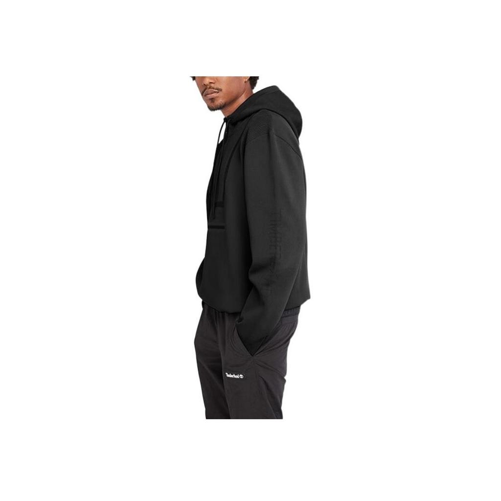 Timberland Solid Color Half-Zip Drawstring Hooded Pullover Long Sleeve Sweatshirt Men sweatshirt Black A5UH1-001