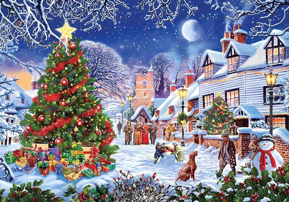 Winter Weihnachtsdorf Hintergrund Heimdekoration Fotostudio Hintergrund Neujahr Schneestadt Berge Hintergrund