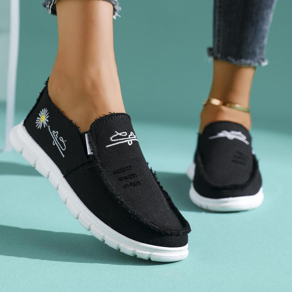 With Sneakers Lowtop Casual Womens Washed Canvas Daisy Design