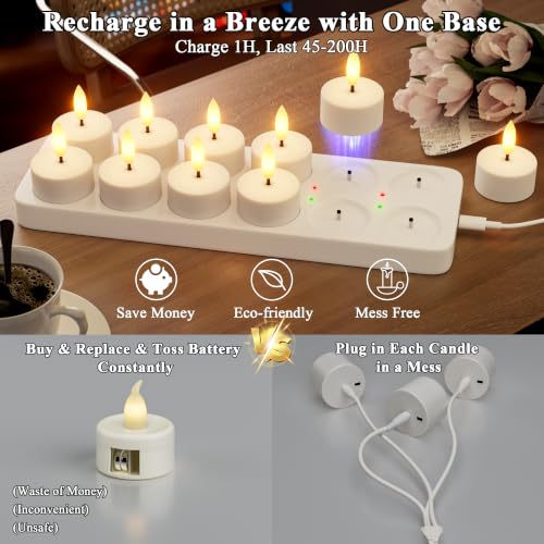 12-Piece Plug-in Remote-Controlled Timer-Adjustable Simulation Flickering Tea Lights White