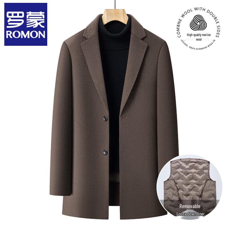 Romon Men s Thickened Wool Coat with Detachable Down Liner 2XL
