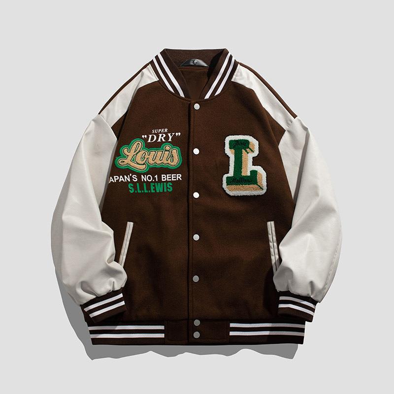 Jacket for Men, Japanese Students, Teenagers, Embroidered Stand-up Collar Baseball Uniform, Small Oxford Knitted Base Fabric, Trendy Men's Jacket