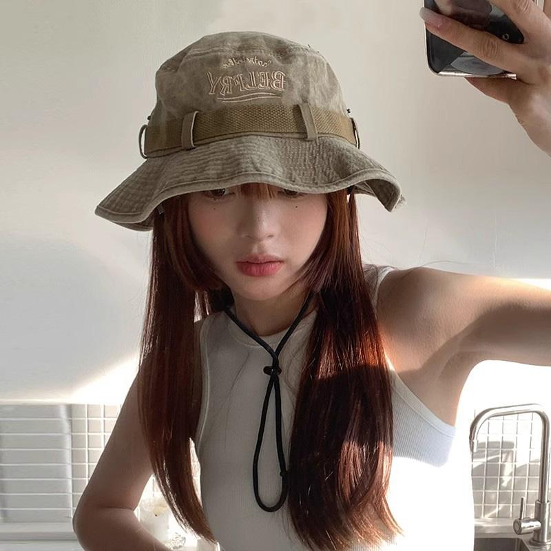 Ricygvm Western Cowboy Hat For Women Vintage Old School Washed Cotton Drawstring Fisherman Cap Unisex Outdoor Mountaineering Sunshade Visors