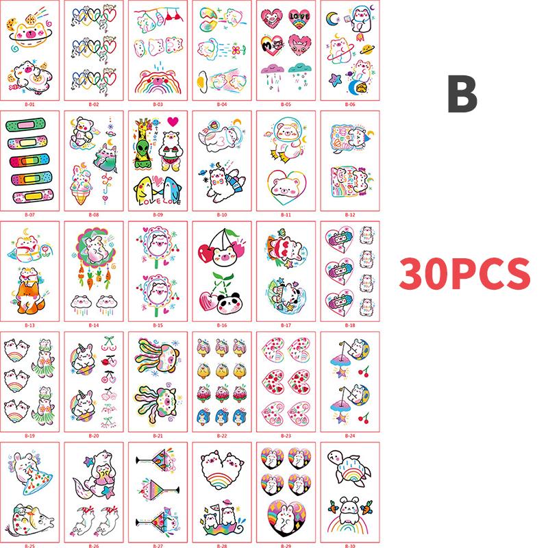 30pcs Dazzling Elegant Style Tattoo Stickers For Girls Personalized Smiling Face Cute Rainbow Line Small And Fresh Tattoo