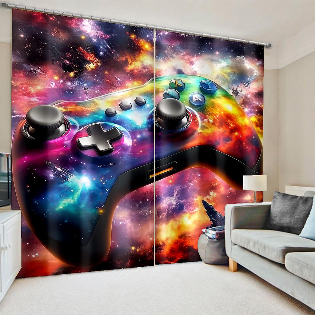 

3D Галактика Геймпад Шторы 2 Панели Цветная Вселенная Звездный Принт Солнцезащитный Блокировщик Спальня Декор Любимая Геймером Научно-Фантастическая Космическая Тема 50W60H(CM)X2PCS&Rod Pocket