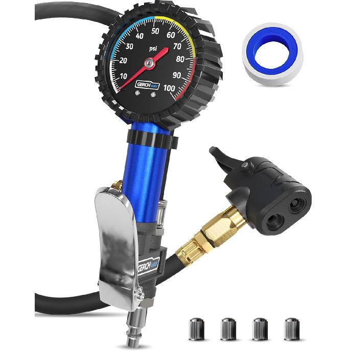 Presta Valve Adaptor Pump with Removable Schrader to Presta Valve Air Chuck – Accurate Bike Tire Inflator & Pressure Gauge for Air Compressor, 100