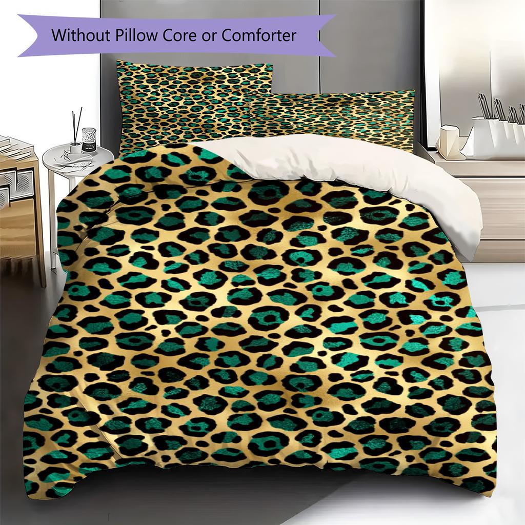 Leopard Pattern Bedding Set Quilt Cover Pillowcase Home Decor Gift (1 * Duvet Cover + 2 * Pillowcase, Without Core)