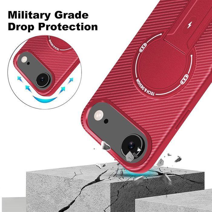 Coque de Protection - BOOLING - pour iPhone Air - Fibre de Carbone avec Cercle Magnétique Support Rouge