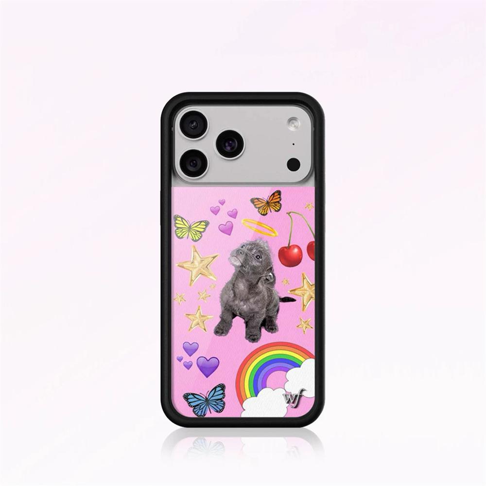 

Wildflower 2025 New Cherry puppy Phone Case Flash Diamond For iPhone 17 Pro Max 12 13 14 15 plus 16 Pro Cover 3D WF Cartoon Case For iPhone 12 Pro