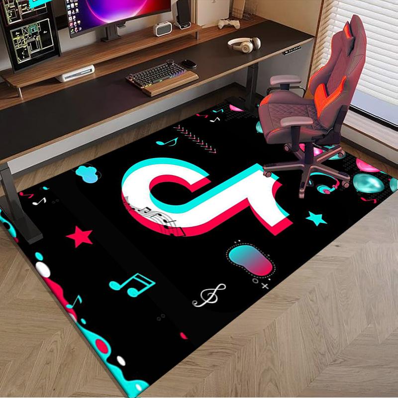 Neon Tiktok Logo Art Area Rug for Office, Chair Rug, Decorative Carpet Livingroom Mat, Large Size Fan Gifts Christmas Gifts
