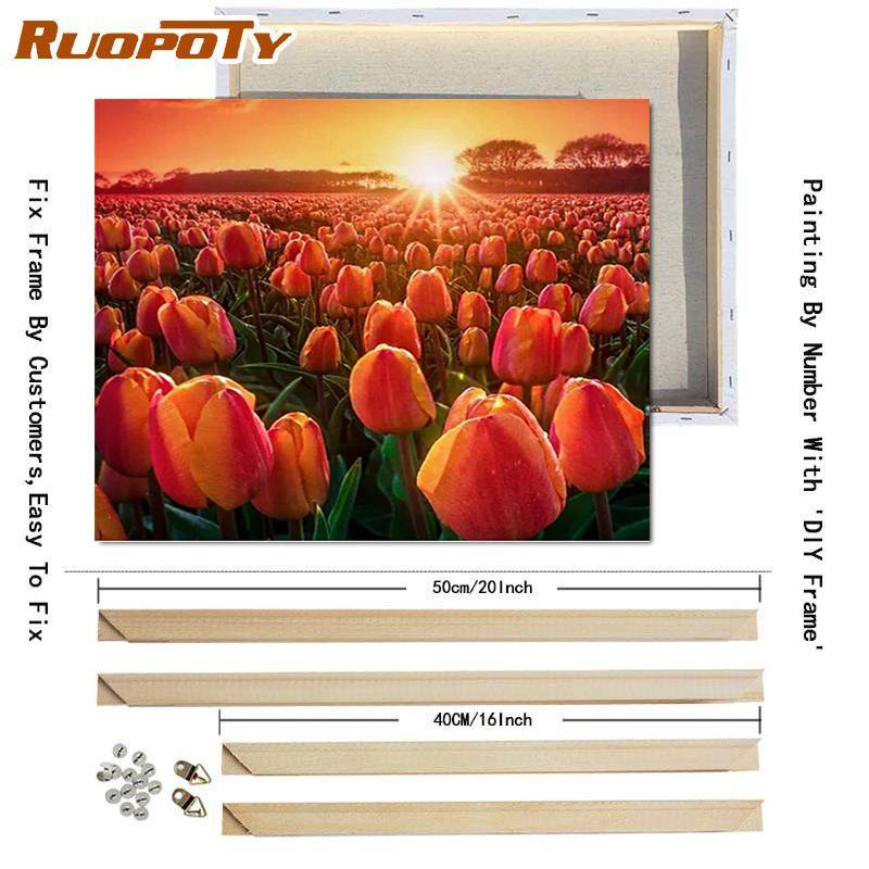 RUOPOTY DIY Frame Oil Painting By Numbers Tulip Flower Home Decor Acrylic Home Decor On Canvas Wall Art Picture For Living Room