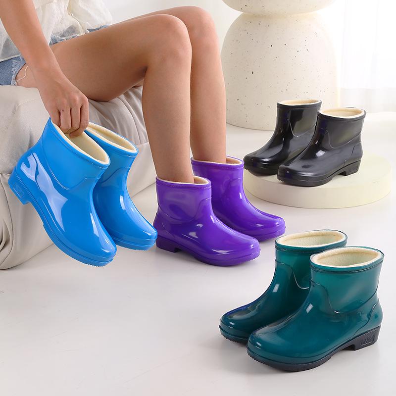 Women's Fleece-Lined Waterproof Rubber Rain Boots with Thick Non-Slip Sole