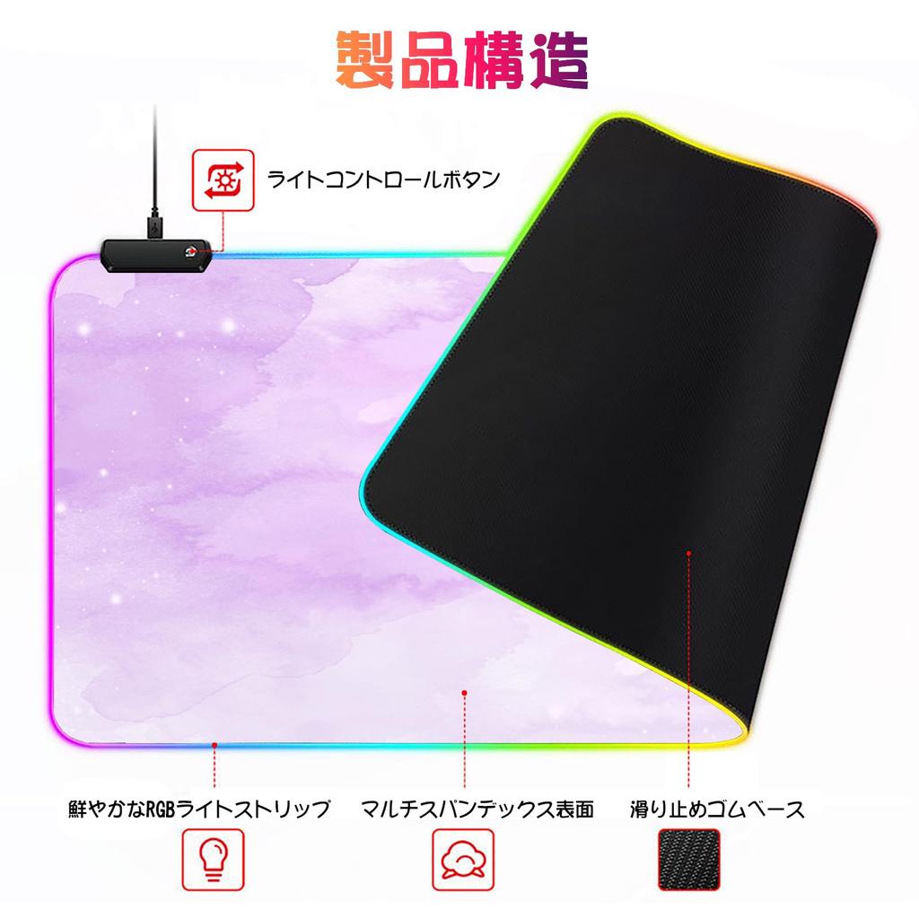 Large Gaming Mouse Pad with 12 RGB Lighting Waterproof Rubber Effects, Multi-Spandex Surface, Non-Slip Base, 8003004mm (Purple Nebula)