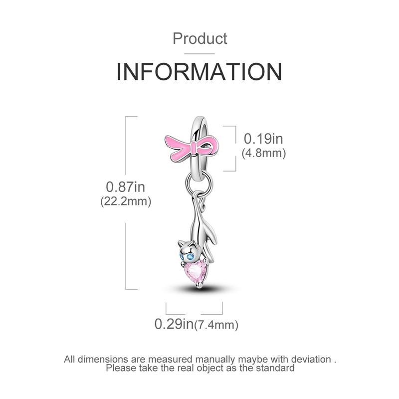 Charms Original Copper Cat Pink Heart Pendant Beads Fit Bracelet Women Jewelry Diy Fine Gift Accessory