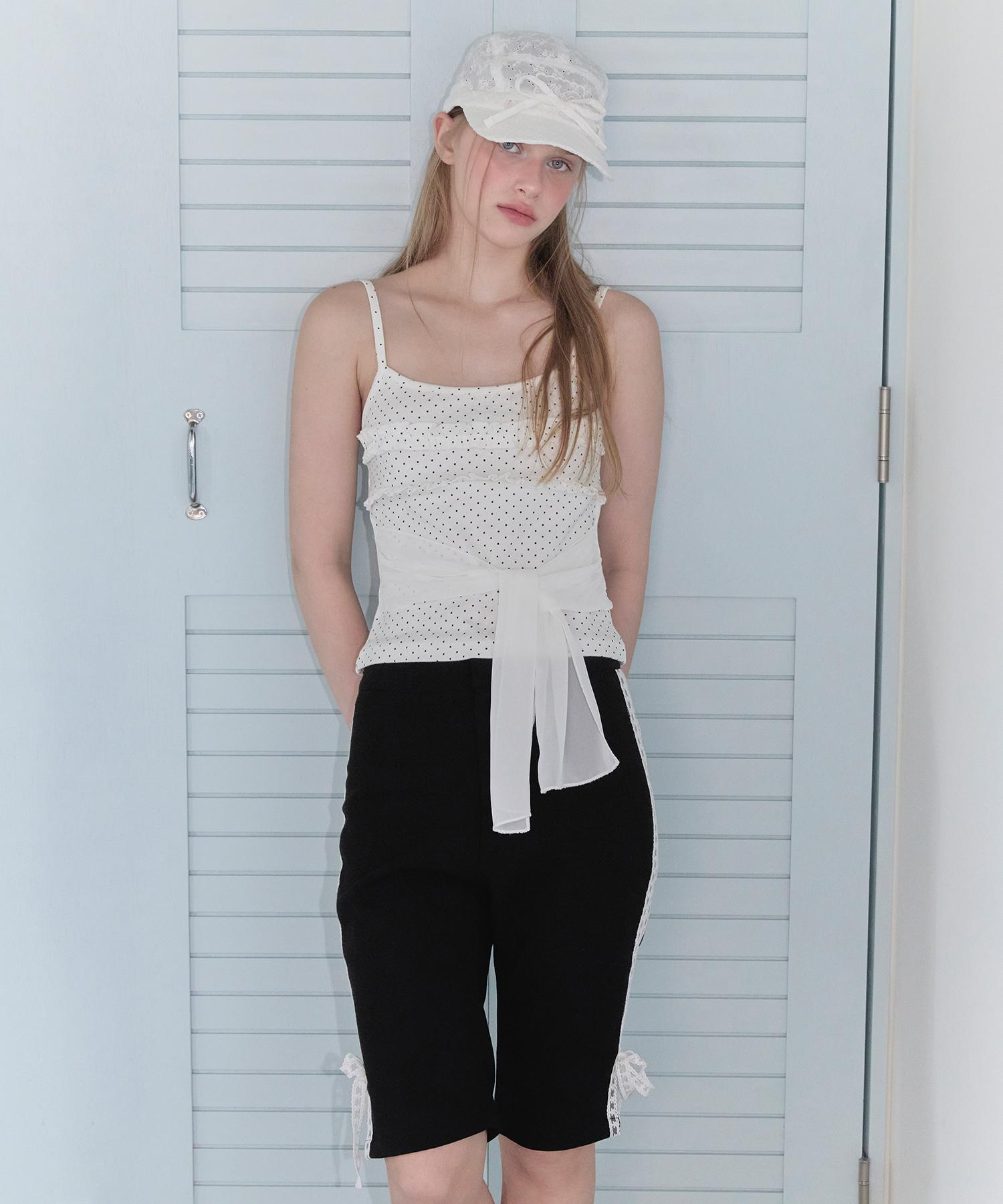 Margarine Fingers Frill Ribbon Tank Top (Ivory)