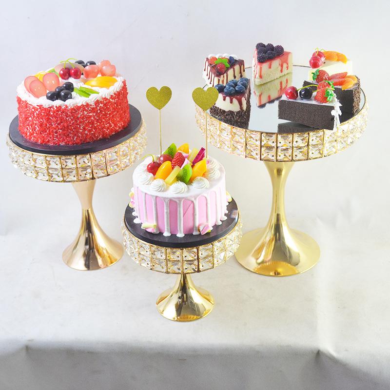 Gold Crystal Cake Stand - High-Footed Square Dessert Display Table for Weddings
