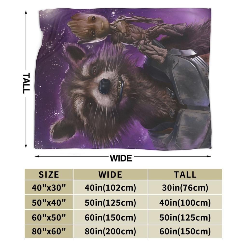 Strážci Galaxie Groot Flanelová Přehozová Deka Rocket Raccoon na Postel Pletená Deka Venkovní Tenká Přenosná Prošívaná Deka