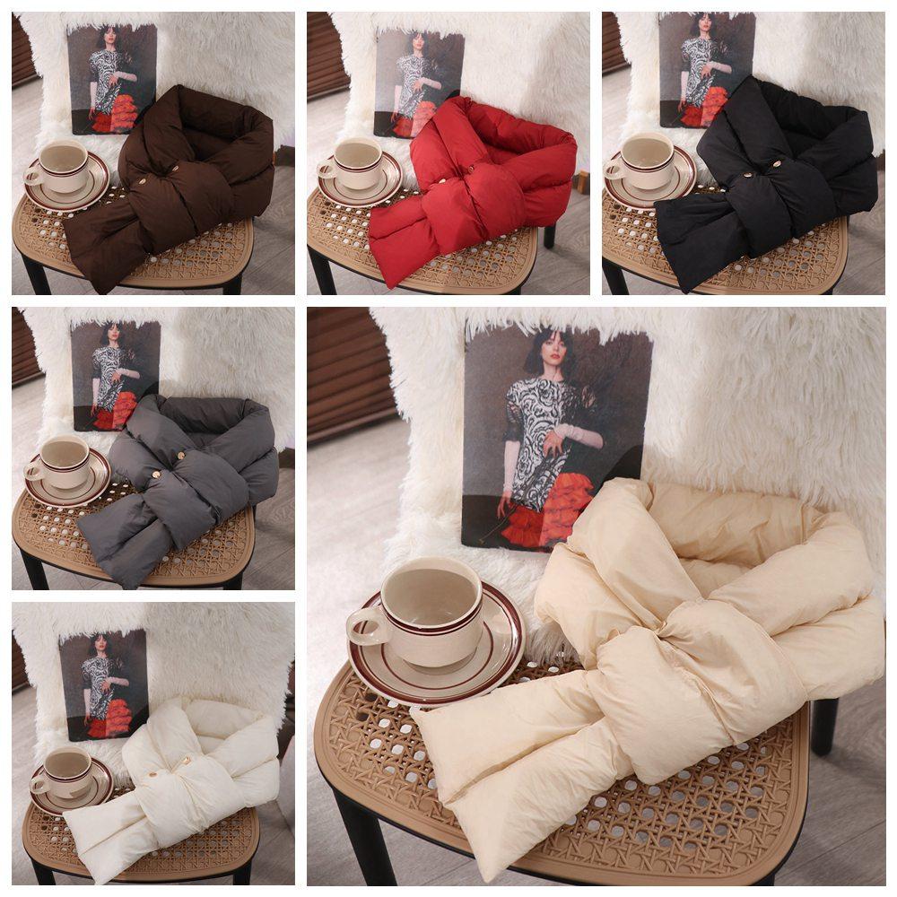 Casual Solid Color Cotton Padded Scarf Windproof Keep Warm Cross Feather Shawl Apparel Accessories Down Neck Scarf Girls