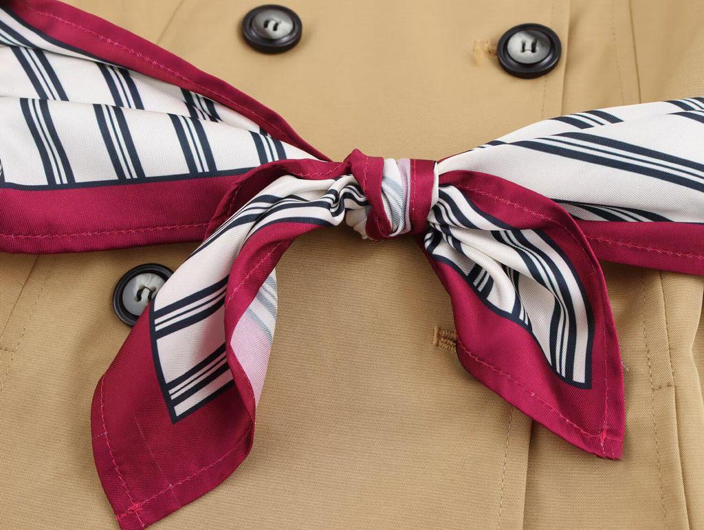 Spring 2025 Women's European & American Style Fashion Print Short Trench Coat with Scarf Detail