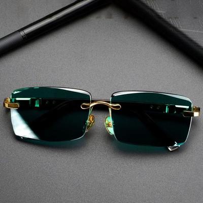 Óculos de Sol Masculinos Retrô Sem Armação Pedra Cristal Verde Óculos de Ciclismo Estampa Leopardo Óculos de Sol para Exterior Óculos para Dirigir Óculos