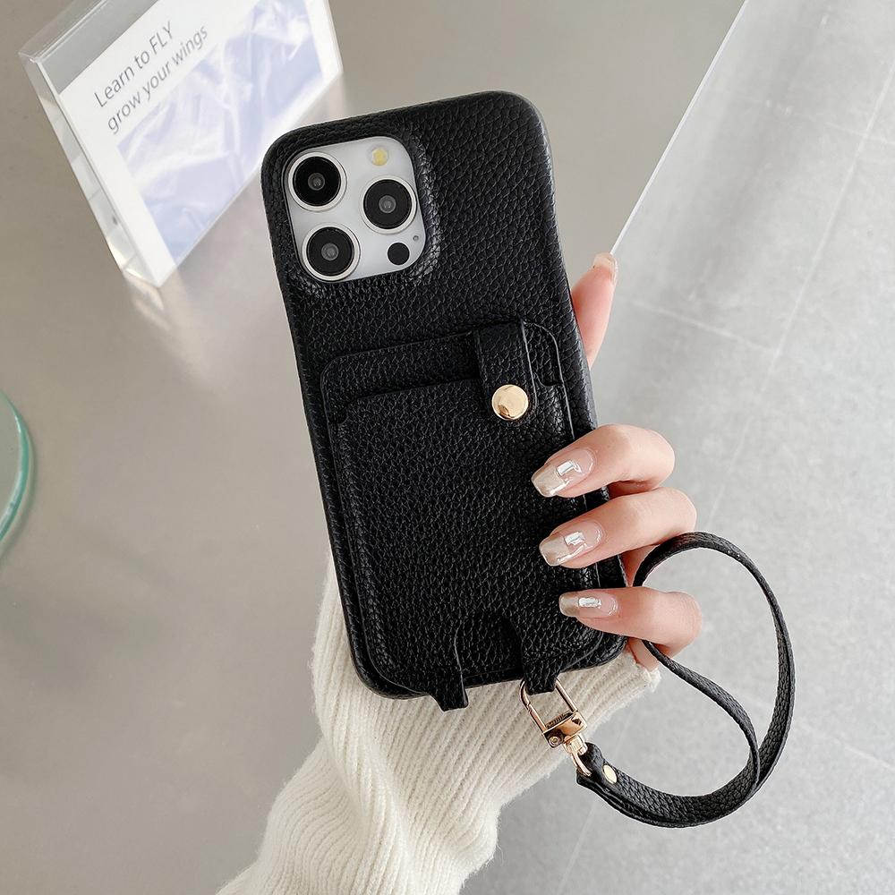 Für iPhone 15 Pro Hülle Multifunktionale Kartenfächer Leder Rückseite mit Handschlaufe