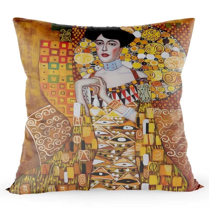 Gustav Klimt Gemälde Kissenbezug Gold Muster Druck Kissenhülle Satin 40*40 CM Zierkissenbezug Dekorativ für Zuhause