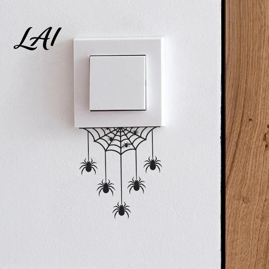 Upside Down Spider Switch Decal Halloween Web Light Sticker Decal Removable Creepy Wall Ornament Decals PVC Waterproof Art for Home Bedroom Living