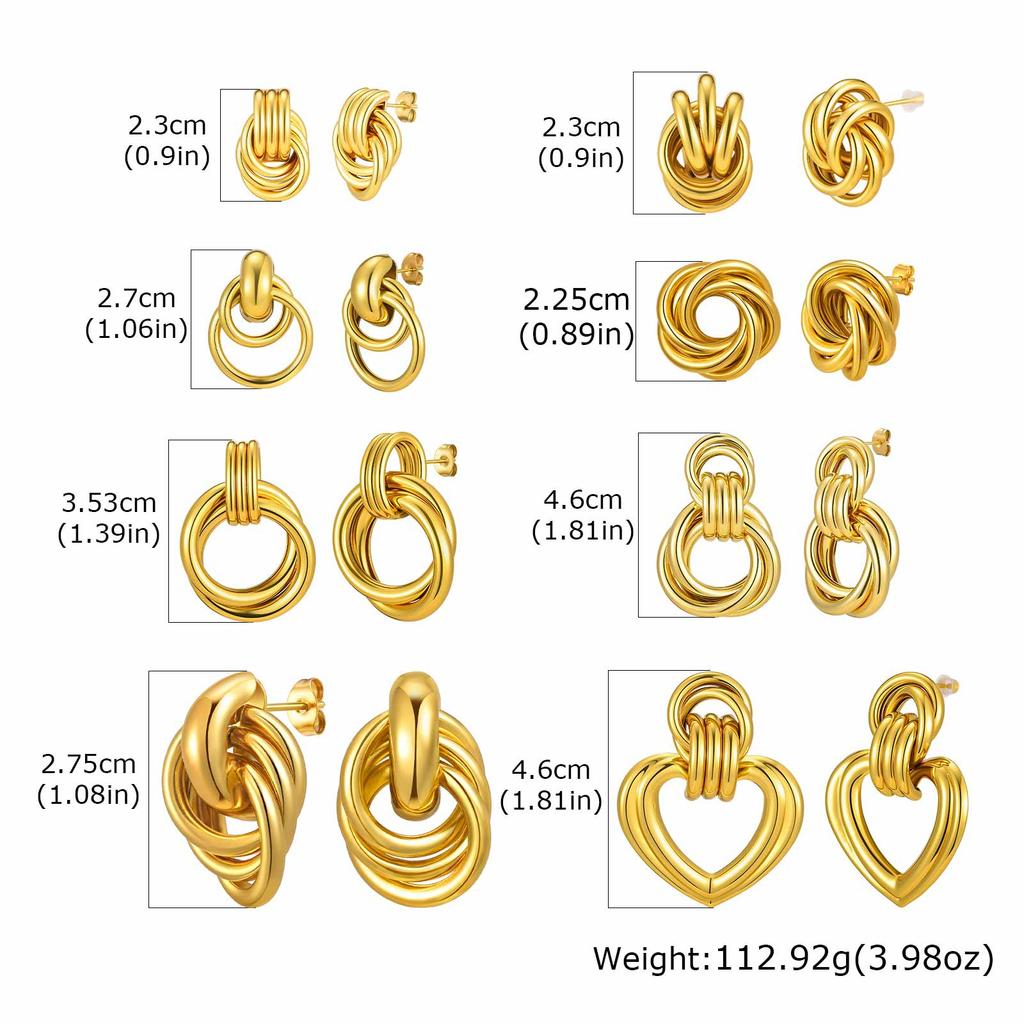 Chunky 18K Gold Plated Twist Knot Stud Earrings for Women, Geometric Textured Stainless Steel Waterproof Vintage Jewelry