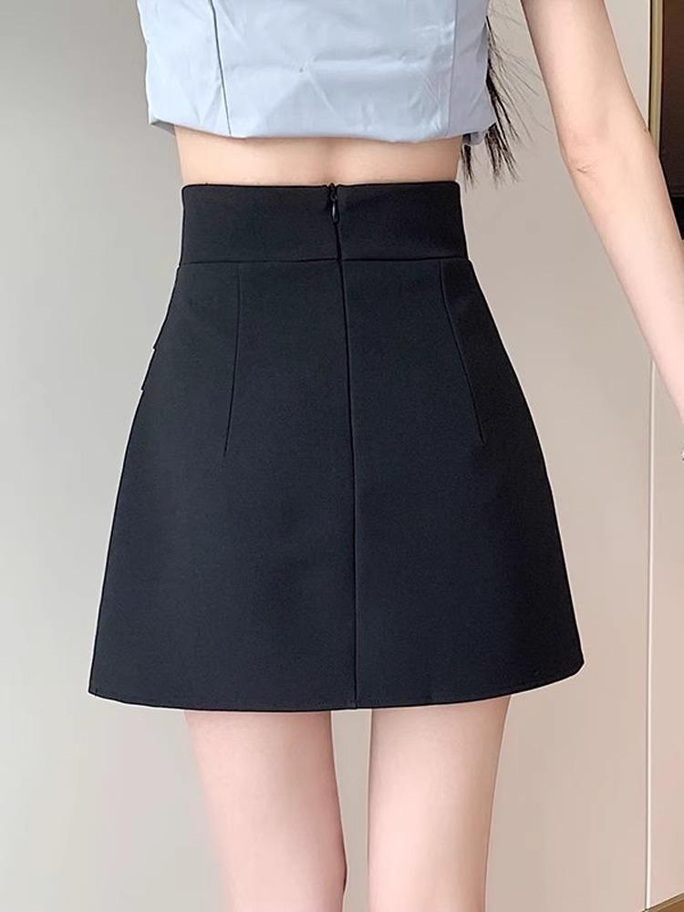 Spring 2024 Women's High Waist Pleated A-Line Skirt - Korean Style