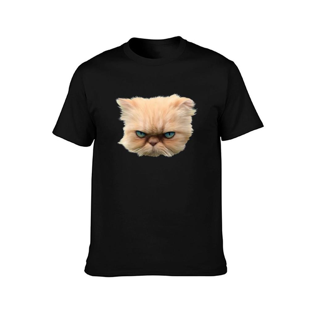 Angry Persian Cat TShirt Casual Minimalist Short Sleeve Top