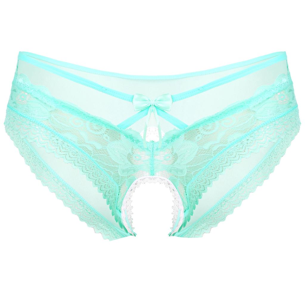 Pánské krajkové, síťované průhledné kalhotky Pure Light bez rozkroku Spodní prádlo Sissy s mašličkami Noční plavky na ramínka