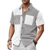 Men's Solid Color Classic Loose Linen Carburean Stand-up Collar Short-sleeved Sporty Casual Shirt Top