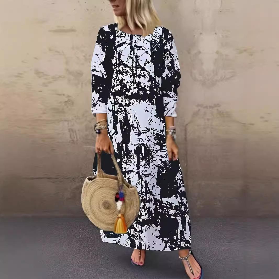 

Женское длинное элегантное платье с круглым вырезом и длинными рукавами 5XL чёрный