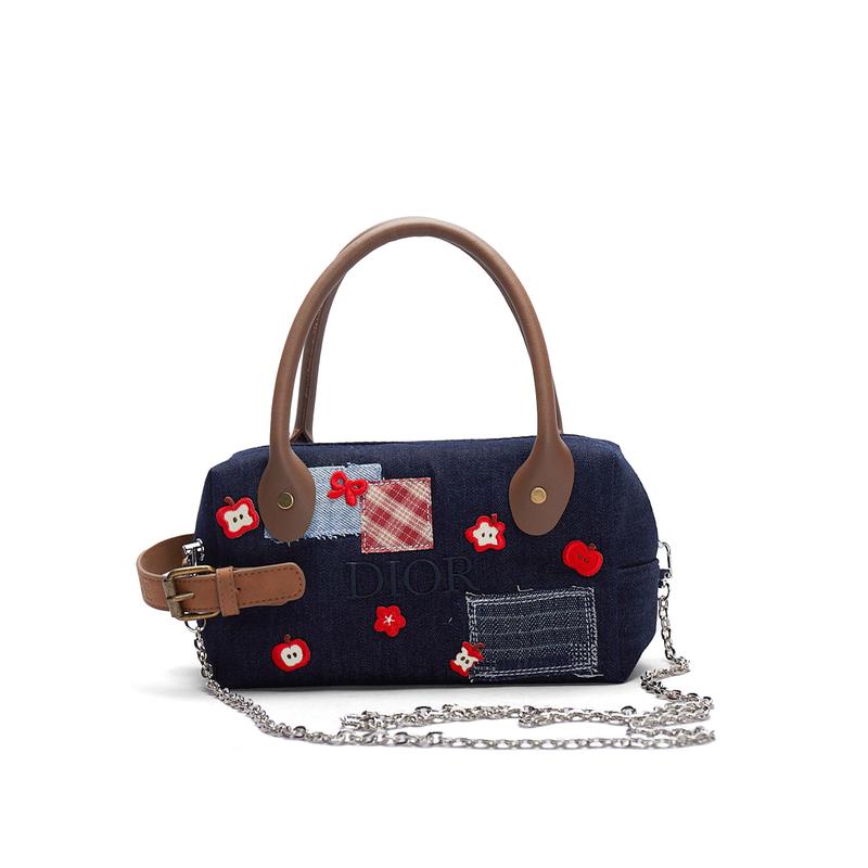 

DIOR Bag [Customized cosmetic bag] Bubble jellyfish, citrus salami, shoulder handbag, portable storage, denim fabric, miu style, trendy apple blossom синий