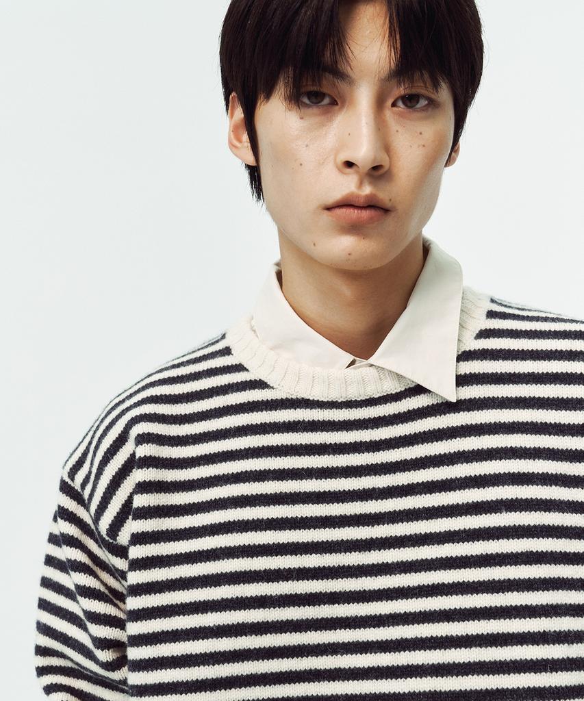 BLANKROOM Fisherman Stripe Knit_Melange Navy