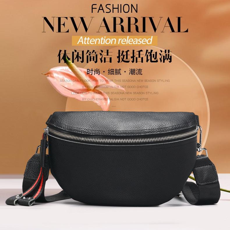 Leather Breast Bag Women's New Trendy First-layer Cowhide Messenger Bag Ins Fashion Casual Soft Shoulder Bag Fanny Pack