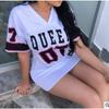 Women European Style Casual Letter Print Short Sleeve V Neck T Shirt Dress
