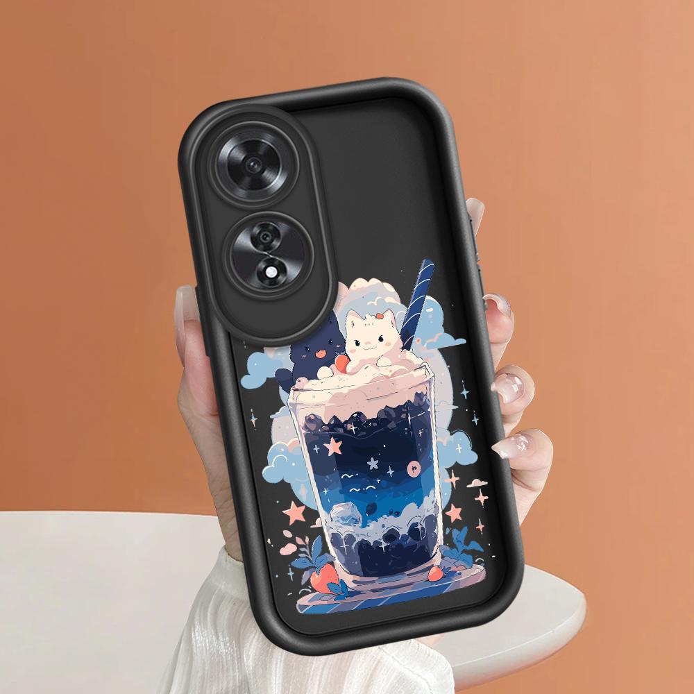 For Realme 11 11x 12x 12 Pro C21 C30 C33 C35 C65 OPPO A18 A38 A60 A96 Reno 10 11 12 Pro Cartoon Black White Cats Full Camera Protect Soft Casing