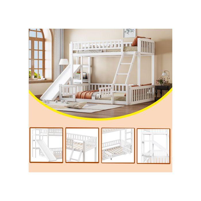 Lits Superposés - MUVOE - 90 X 200 Cm Et 140 X 200 Cm - Pin - Toboggan - Blanc