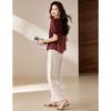 D.F.DEAR Women's Chinese Style Jacquard Short Sleeve Top and Wide Leg Pants Set