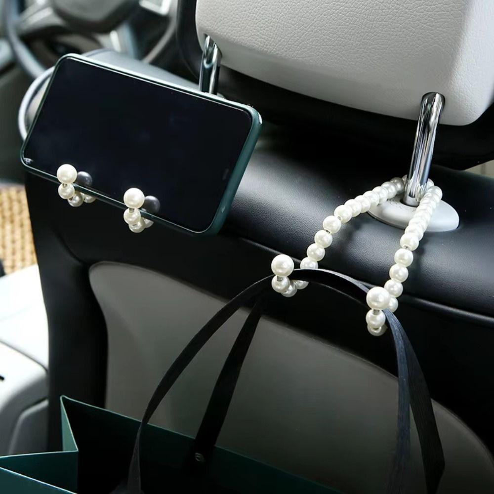 2Pcs Strong Storage Pearl Hanger Auto Hook Rear Bearing Car Seat Headrest Hooks  Clothes