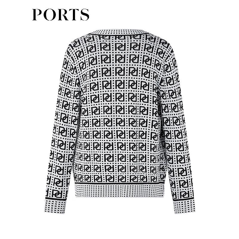 PORTS Women's Colorblock Logo Jacquard Knit Cardigan