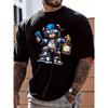 Men's Summer Fashionable Casual Loose Cartoon Bear Printed Sports Round Neck Short Sleeve T-shirt