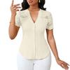Women's Fashionable Versatile Single Breasted Color Slim Fit Embroidered Hollow Short Sleeved Top