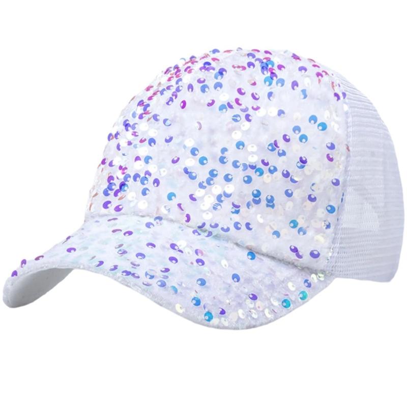 Eye-Catching Sequins Trucker Hat for Girls Women Adjustable Casual Hat for Outdoor Sequined Stylish Headwear