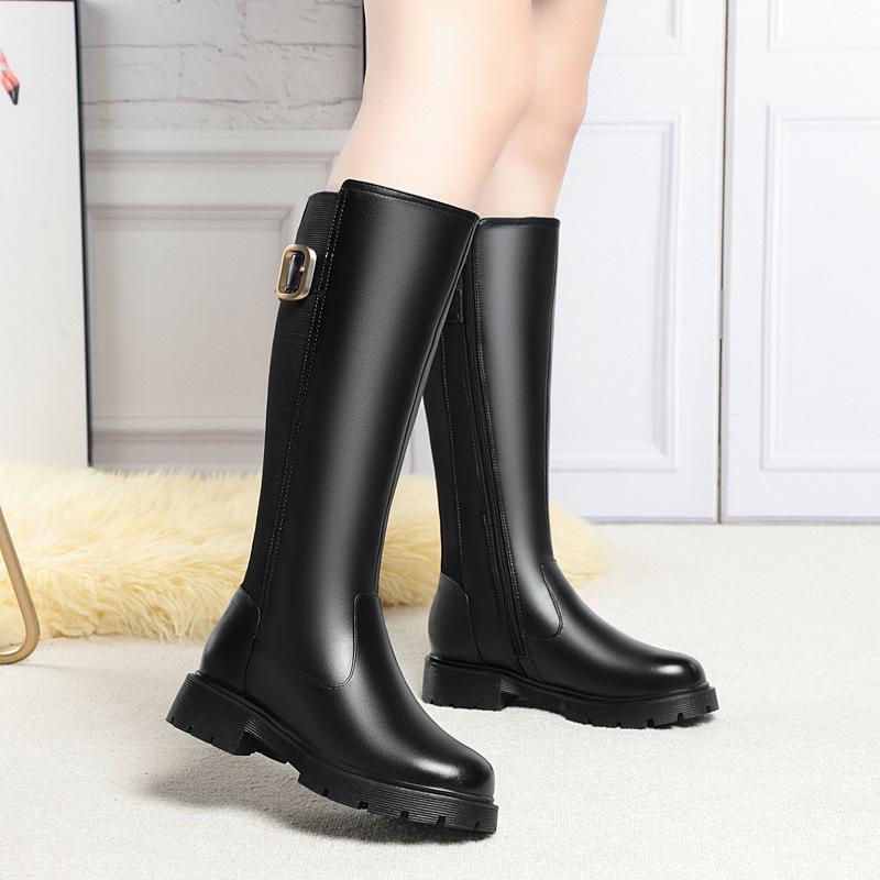 Women Long Boots Genuine Leather 2026  New Large Size Non-slip  Women's Winter Boots Warm Wool High Boots Women